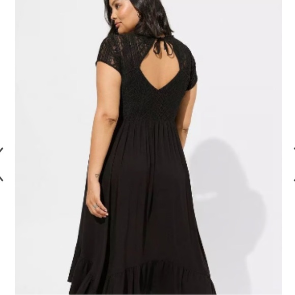 Torrid 1X Deep Black Midi Rayon Slub Lace Trim Dress with Pockets - Picture 11 of 12